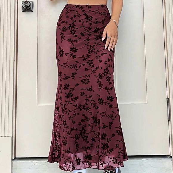 No Label Dresses & Skirts - Floral Burgundy Skirt NWOT